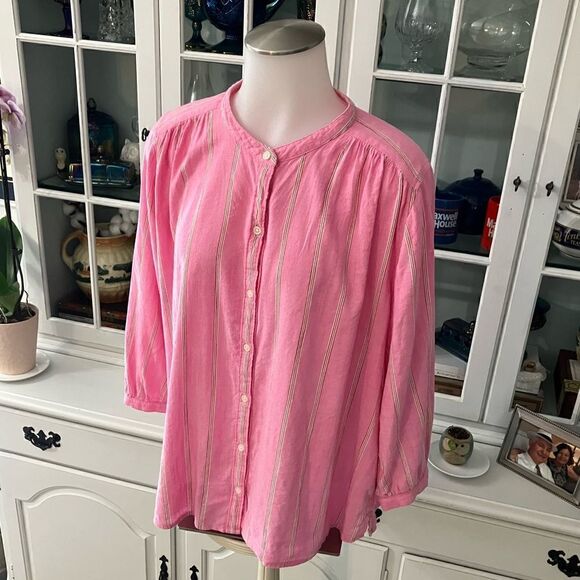 Pink Button Down Striped Top | M | Old Navy - Picture 1 of 8